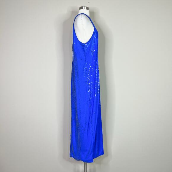 NEW Eloquii | Sequin Blue Halter Sparkle Plus Size Slit Midi Maxi Sexy Dress 16 - Picture 6 of 13